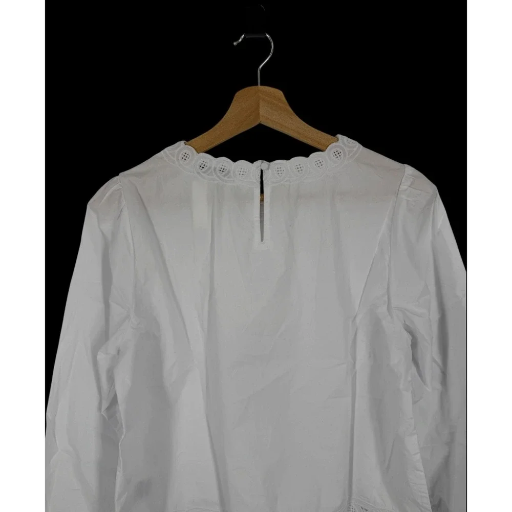 Madewell Embroidered Puff-Sleeve Top in Poplin White Small NEW